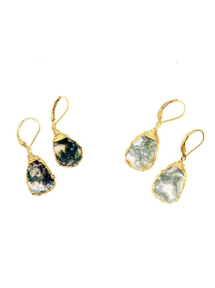 Moss Agate Freeform Drop Earrings