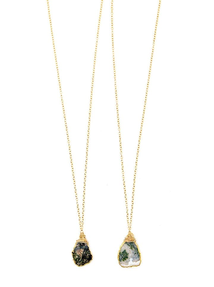 Moss Agate Freeform Short Wrapped Necklace