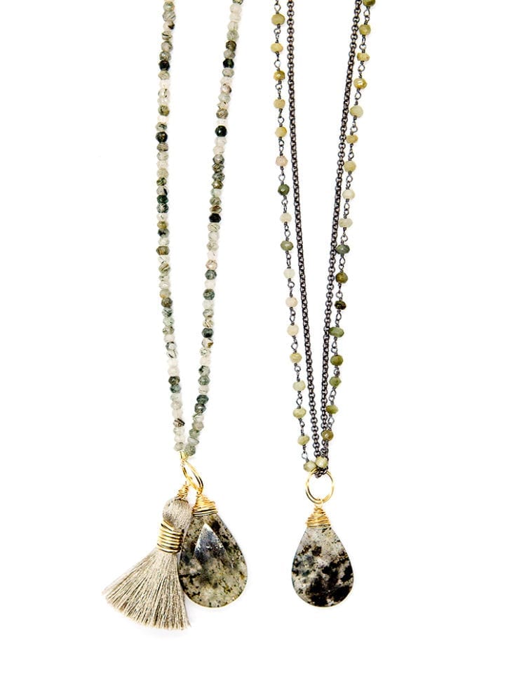 Moss agate long necklace