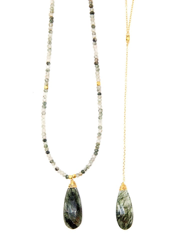 Moss Agate Strung Necklace or Moss Agate Y Long Necklace