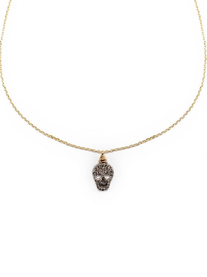 Pave Diamond Skull Delicate Necklace