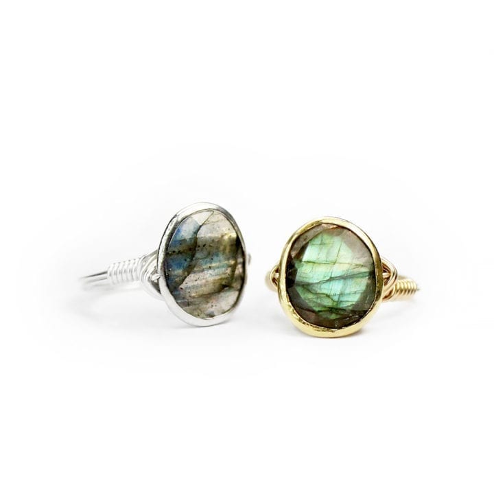 Labradorite Hand Wrapped Ring Silver and Gold