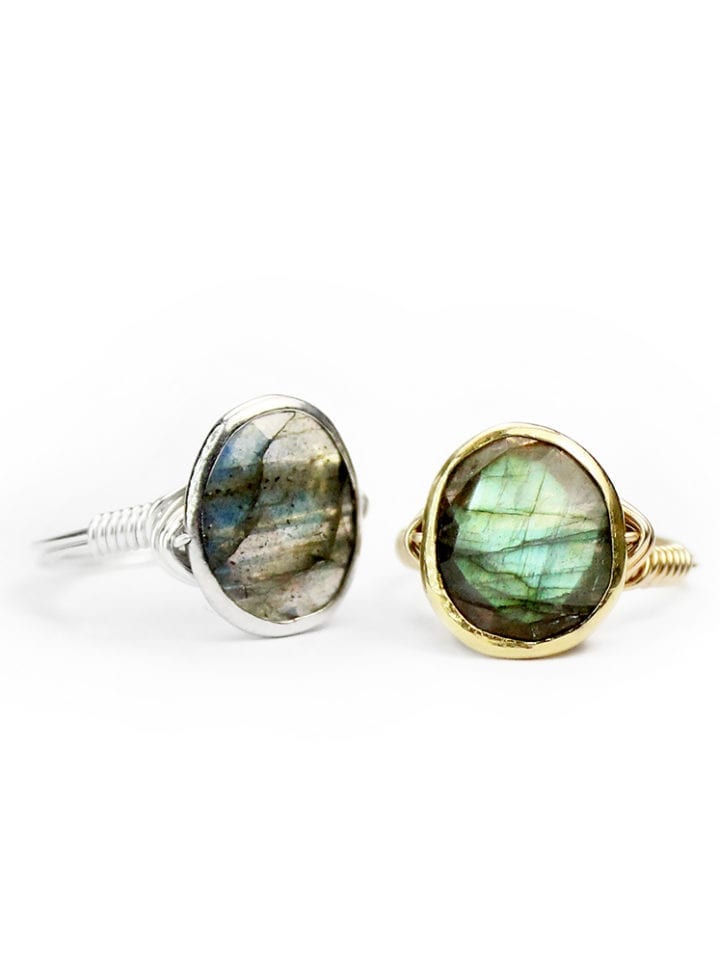 Labradorite Hand Wrapped Ring Silver and Gold