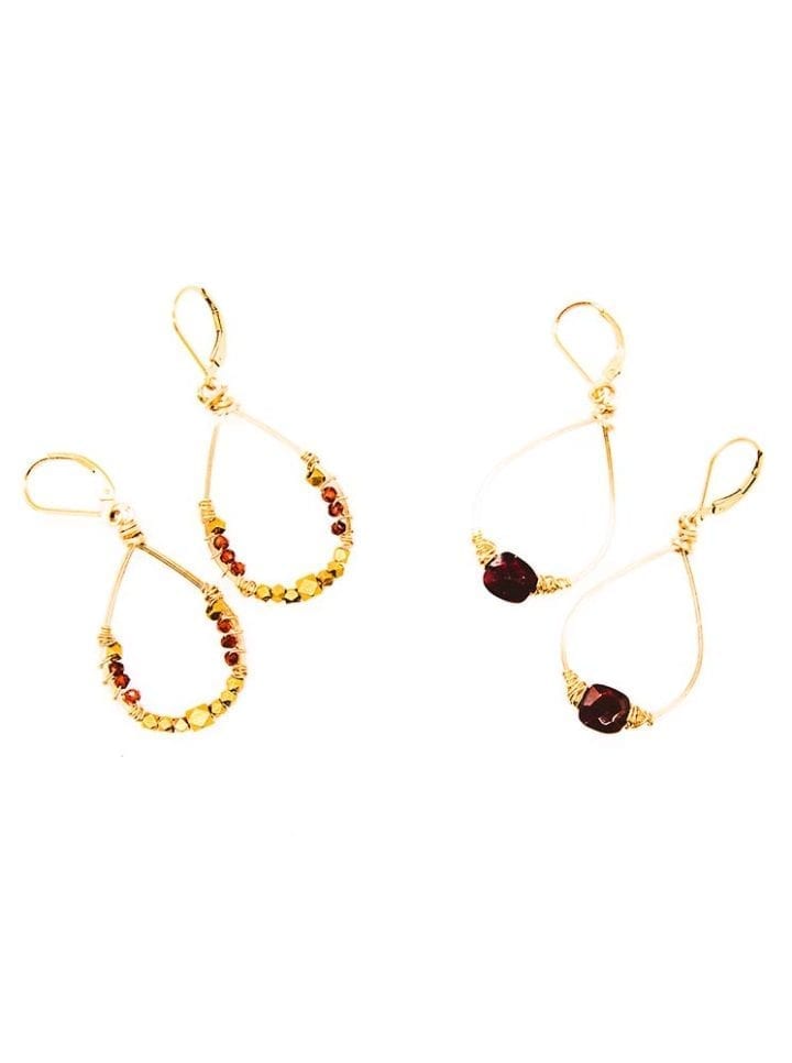 garnet small wrapped hoops, garnet tibetan wrapped hoops