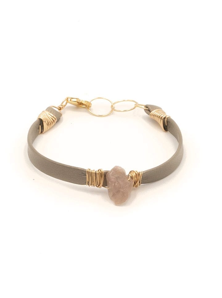 raw rose quartz hand wrapped leather bracelet