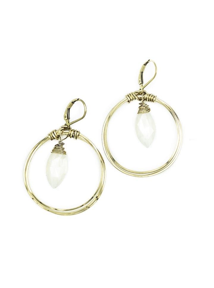 pearl chalcedony triple wrap halo hoops