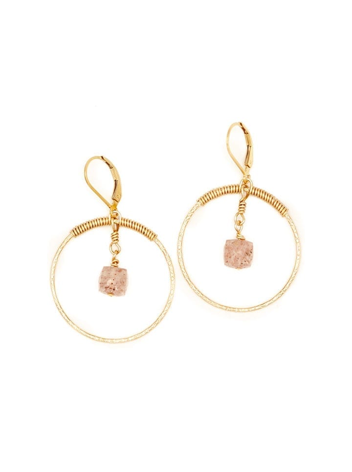 strawberry quartz hammered halo hoops