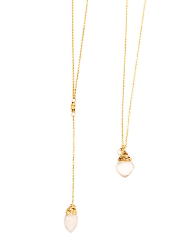 Rose quartz deli y necklace, charm deli necklace