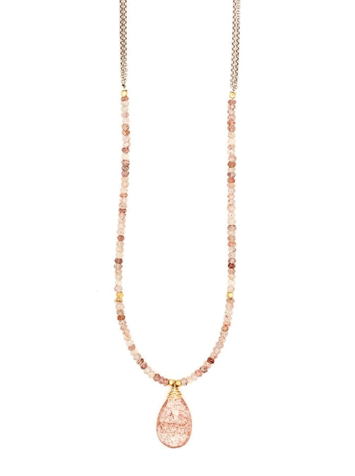 strawberry quartz strung long necklace