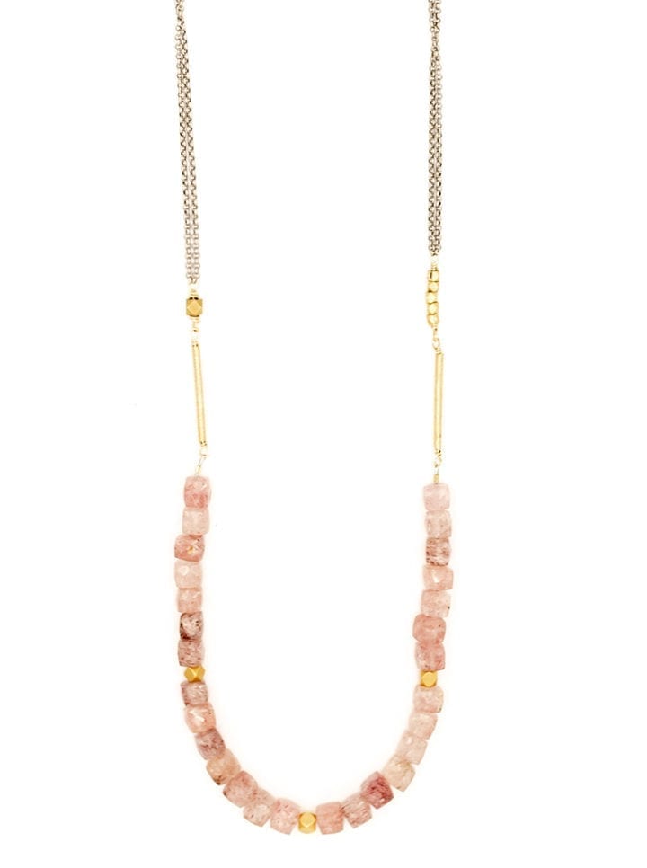 strawberry quartz strung long necklace