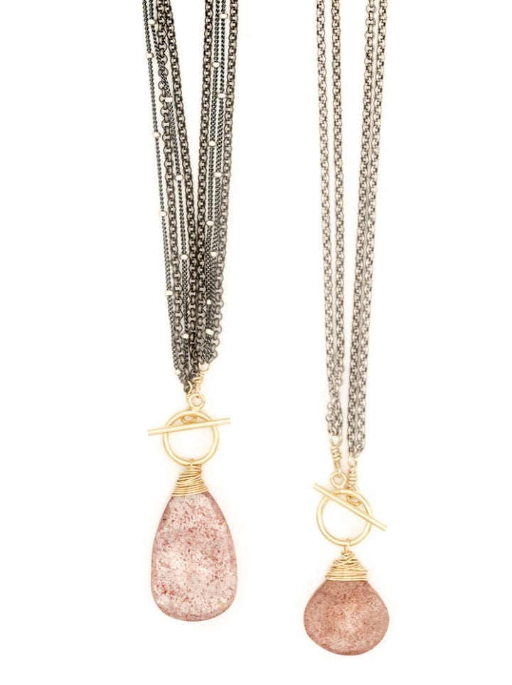 strawberry quartz mixed metal toggle necklaces