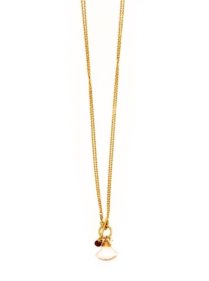 rose quartz garnet pearl charm toggle necklace