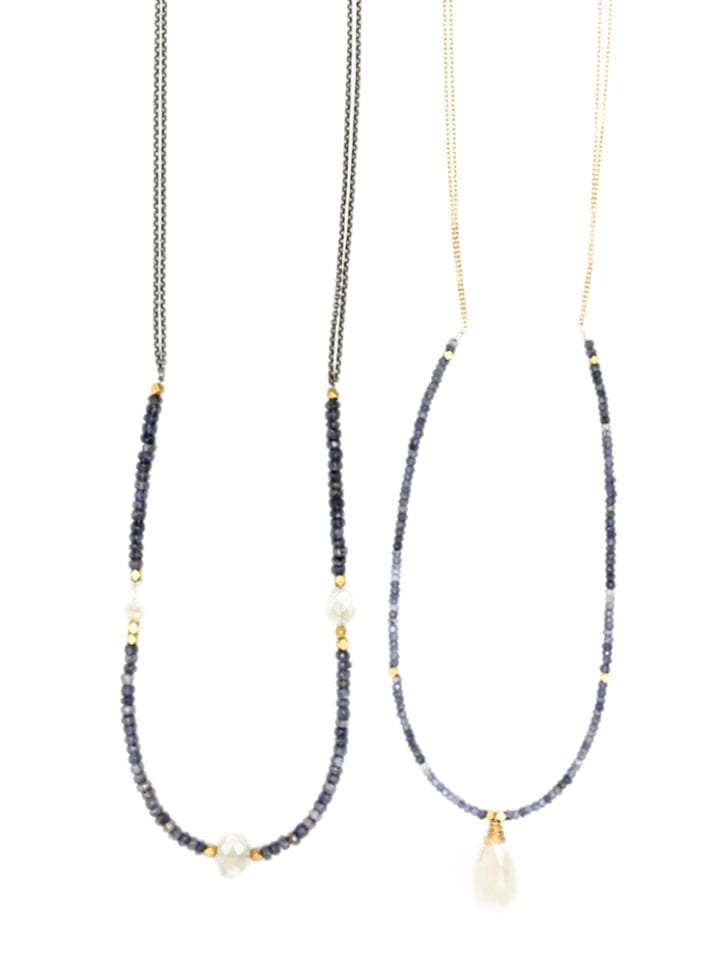 iolite pearl chalcedony strung long necklaces