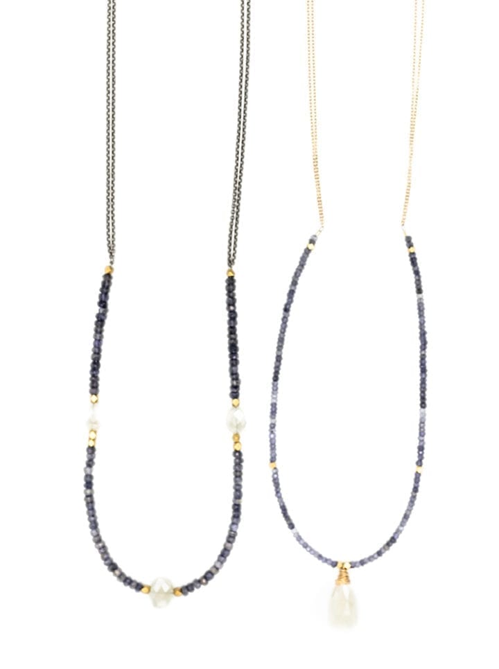 iolite pearl chalcedony strung long necklaces