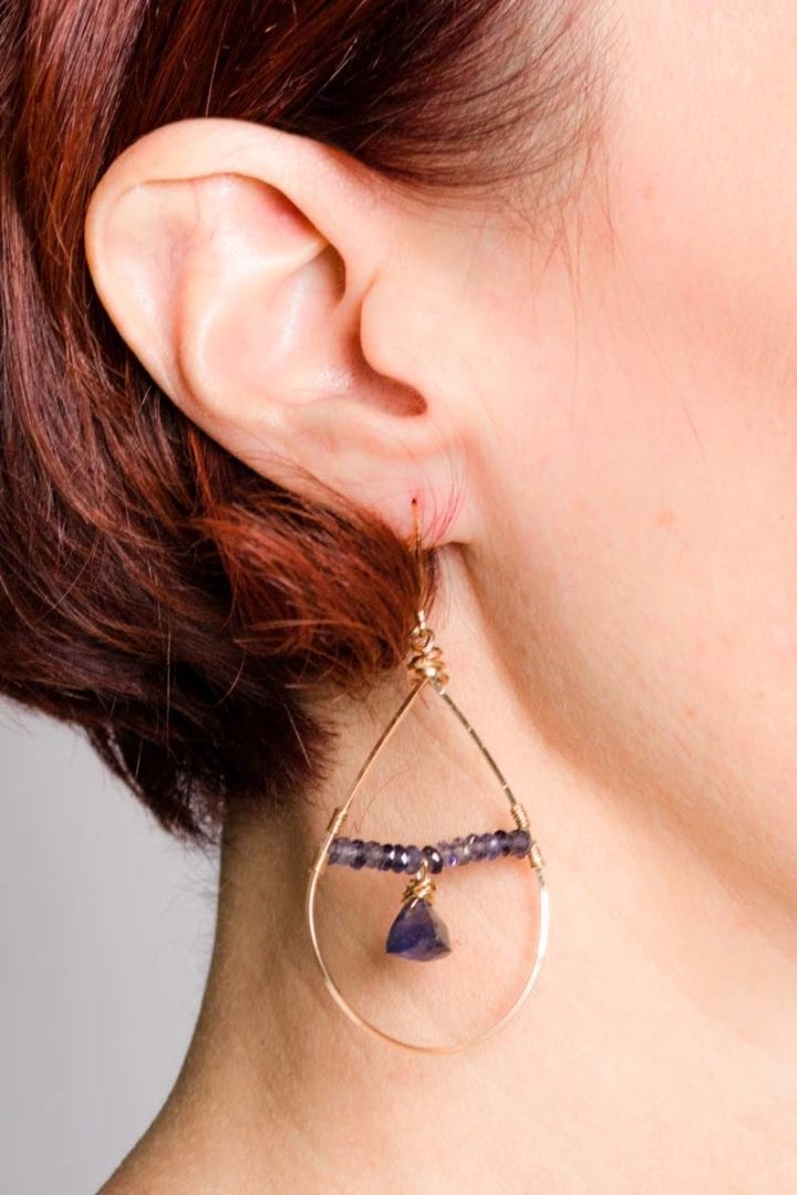 iolite floating hoops on model