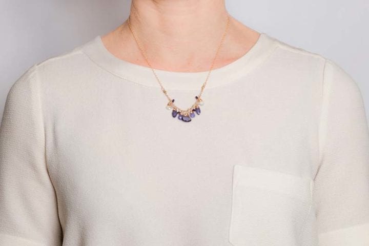 iolite cluster short necklace on model