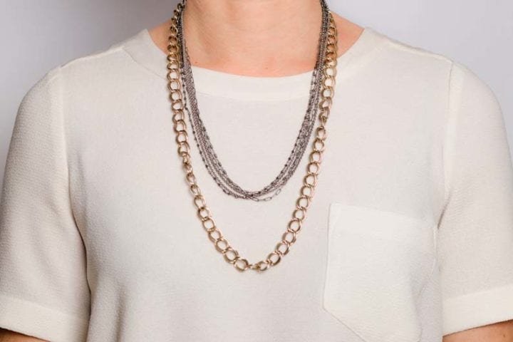 mixed chain double strand long necklace - short
