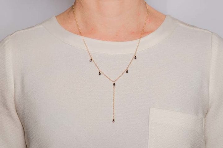 pyrite pyramid midi y necklace on model