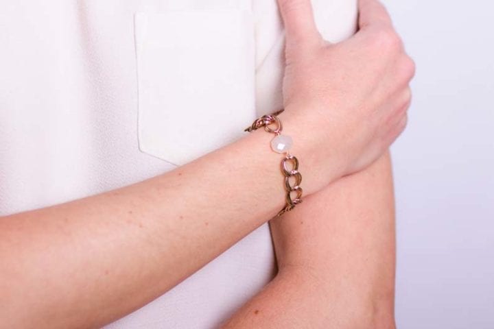 antique pearl chalcedony bracelet on model