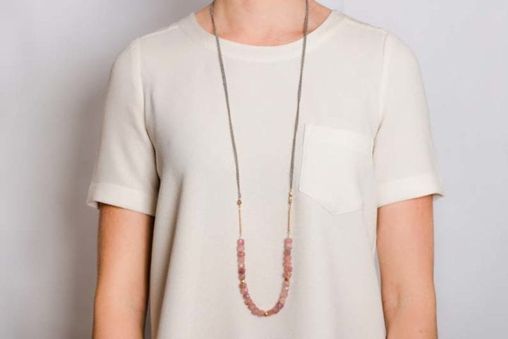 Strawberry Quartz Cube Strung Necklace - Image 2