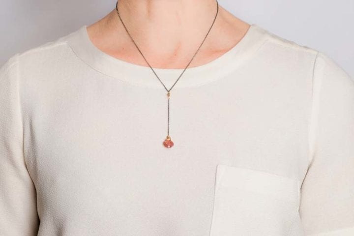 strawberry quartz deli y necklace on model