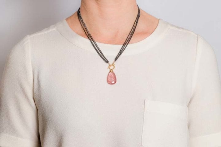 CN76 strawberry quartz four strand toggle necklace