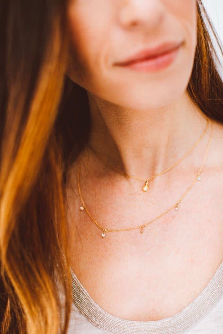 Diamond & Gold Tear Delicate Necklace - Image 2