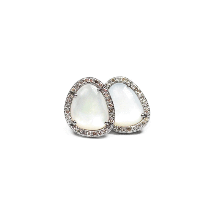 Mother of Pearl Organic Pave Diamond Halo Stud