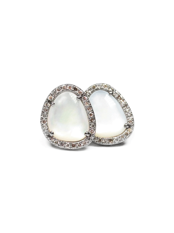 Mother of Pearl Organic Pave Diamond Halo Stud