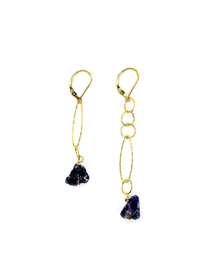 Iolite mismatch linear earrings 14k gold filled handcrafted earrings