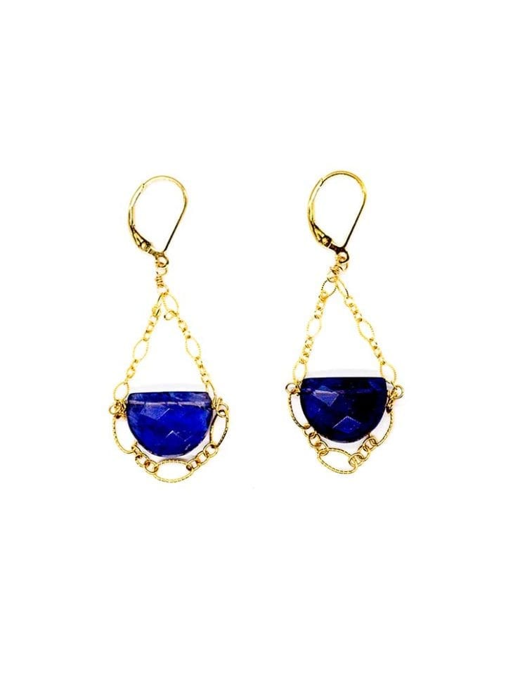 iolite filigree chandelier earrings 14k gold filled, handcrafted jewelry