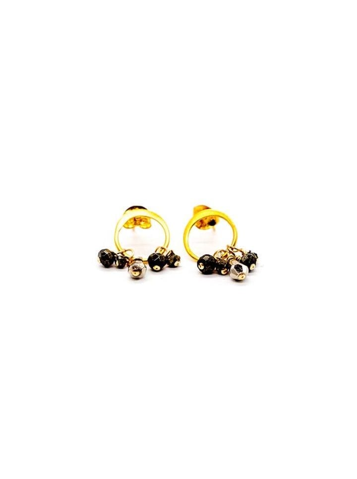 pyrite triple drop mini hoop stud earring, handcrafted jewelry