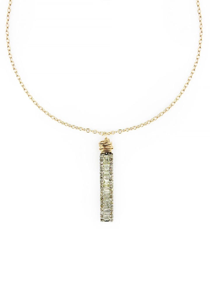 Baguette & Pave Diamond Linear Bar Midi Necklace