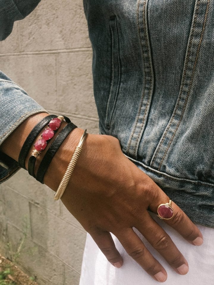 Ruby Triple Wrap Leather Wrapped Bracelet - Image 2
