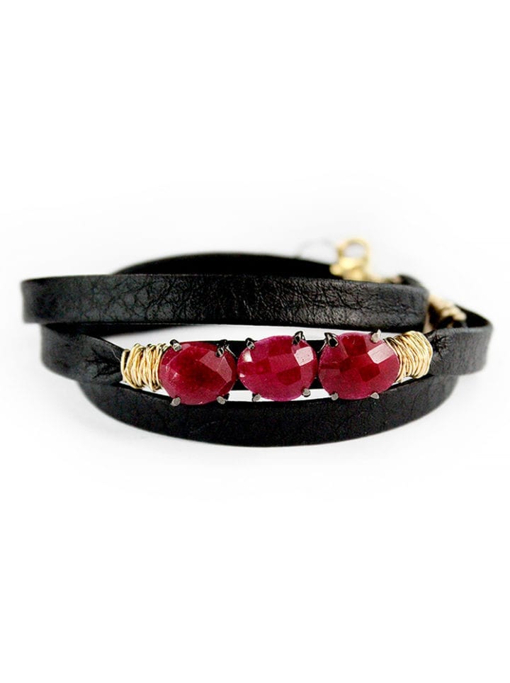 Ruby Triple Wrap Leather Wrapped Bracelet