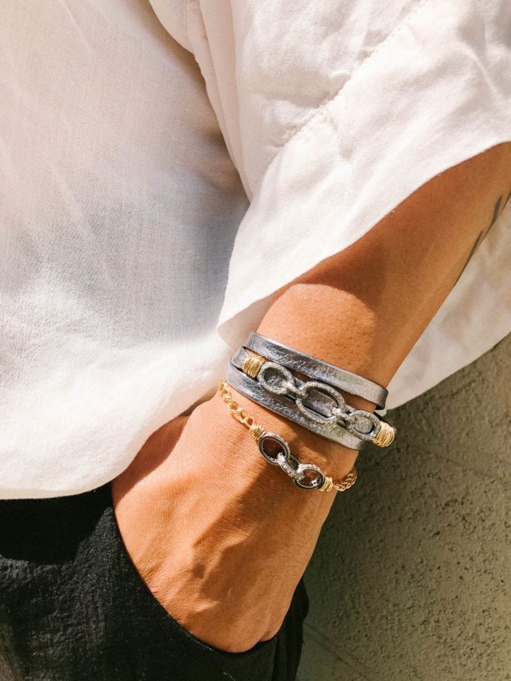 Pave Diamond Chain Link Leather Triple Wrap Bracelet - Image 2