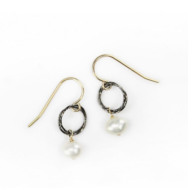 Pearl Oxidized Silver & Gold Stardust Drop Earrings