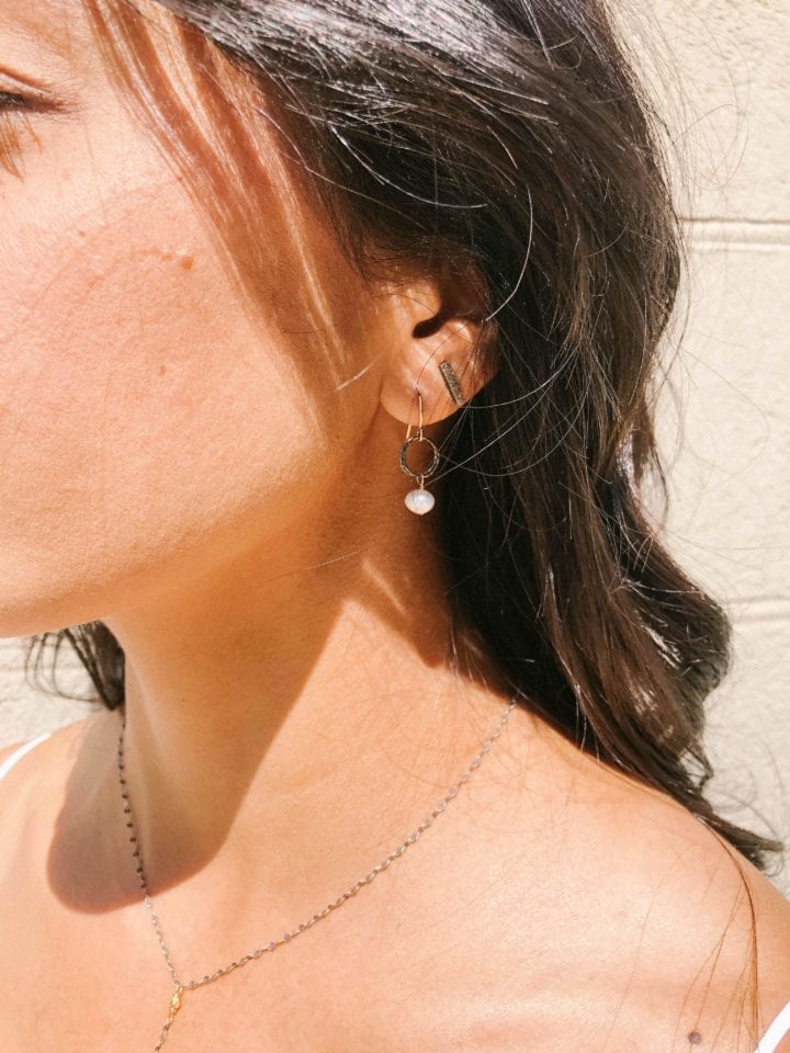 Pearl Oxidized Silver & Gold Stardust Drop Earrings - Image 2