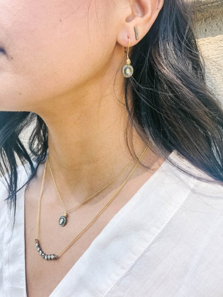 Rose Cut & Pave Diamond Halo Drop Earrings - Image 2