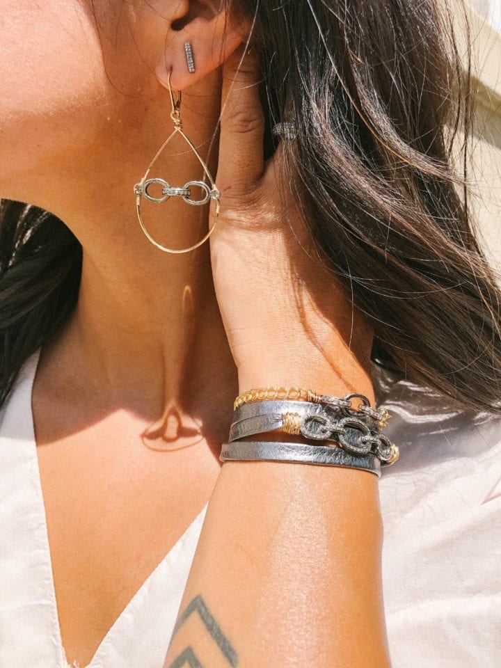 Pave Diamond Chain Link Leather Triple Wrap Bracelet - Image 3