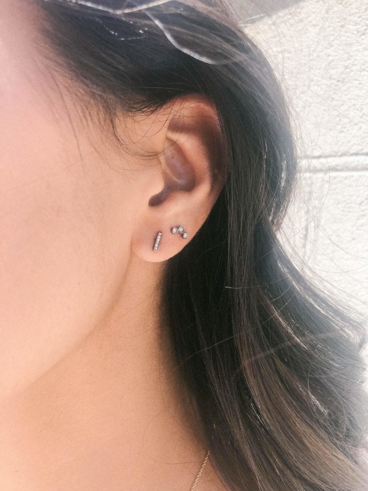 Pave Diamond Mini Bar Studs - Image 2