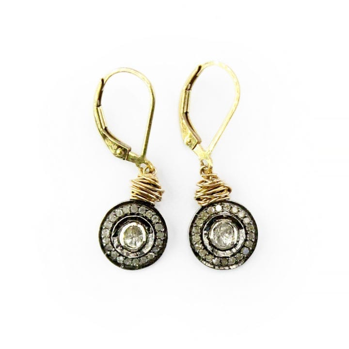 Rose Cut & Pave Diamond Halo Drop Earrings