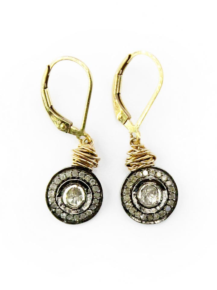 Rose Cut & Pave Diamond Halo Drop Earrings