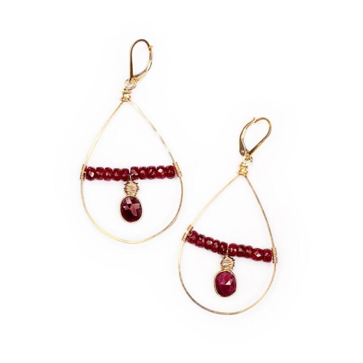 ruby handcrafted floating hoops