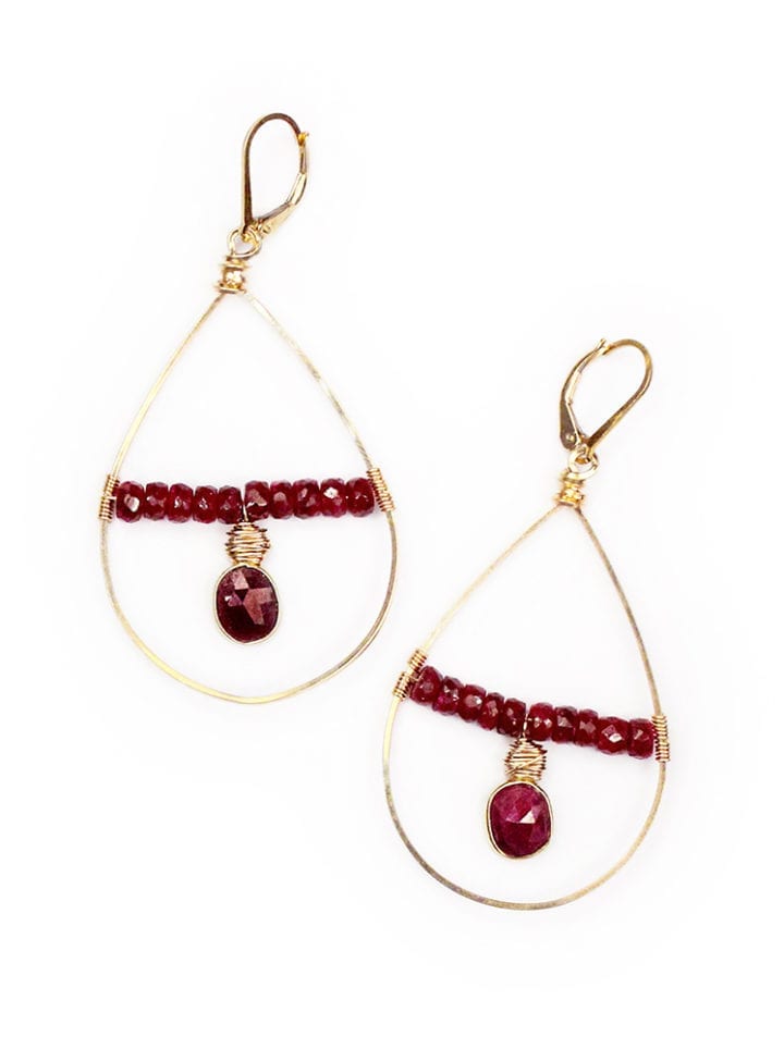 ruby handcrafted floating hoops