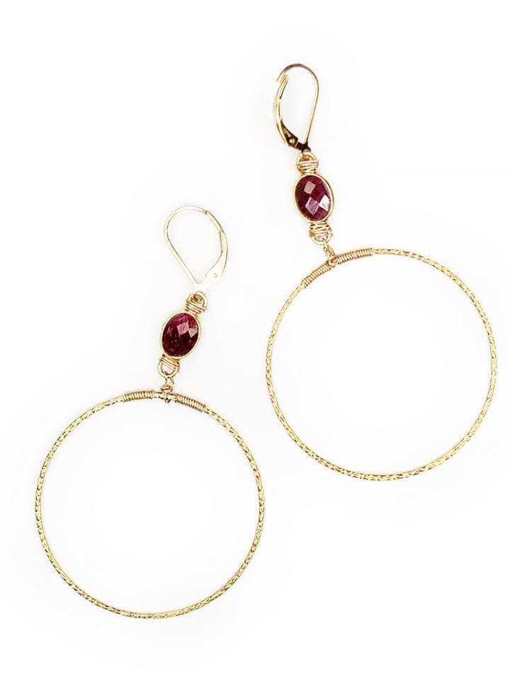 Ruby Hammered Hoops
