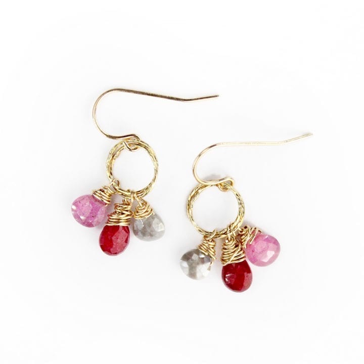 Ruby, Pearl Chalcedony & Pink Tourmaline Mini Stardust Charm Hoops