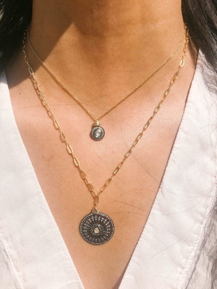 Rose Cut & Pave Diamond Round Delicate Necklace - Image 2