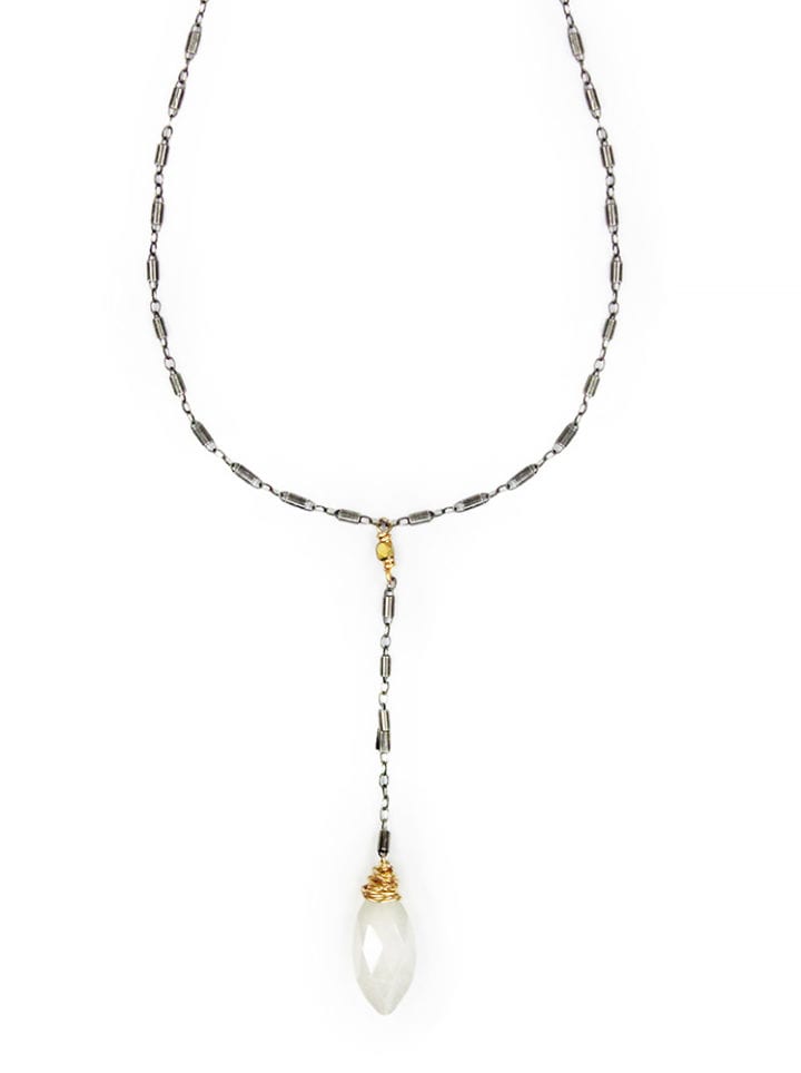Pearl Chalcedony Antique Silver Y Necklace
