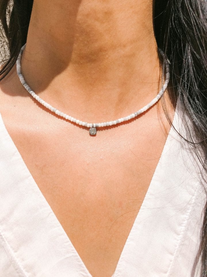 Pave Diamond Cushion Cut & Silverite Strung Short Necklace - Image 2